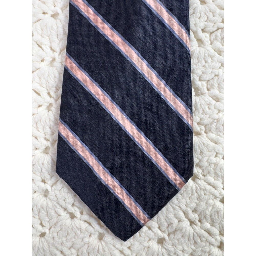 Vintage Don Loper Men's Silk Tie Striped Black, Rose, Slate Blue 3.25" x 55".